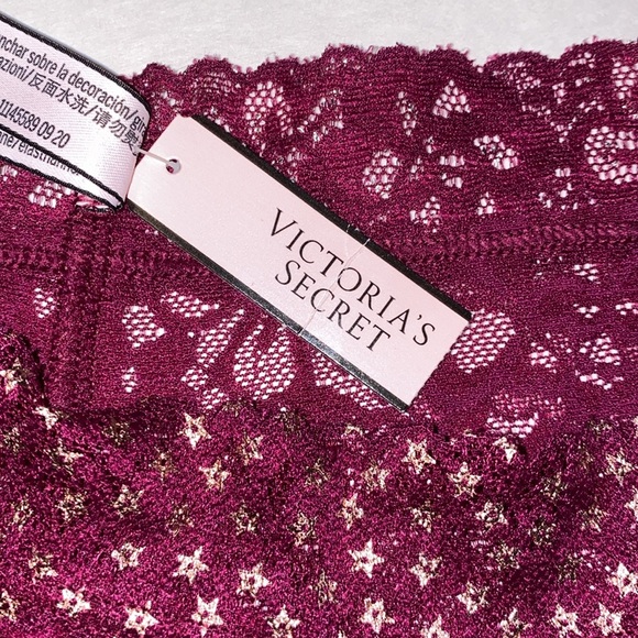 Lg NWT Victoria's Secret Cheeky Gold Star Sheer Lace Burgundy Maroon Panties New - Picture 11 of 13
